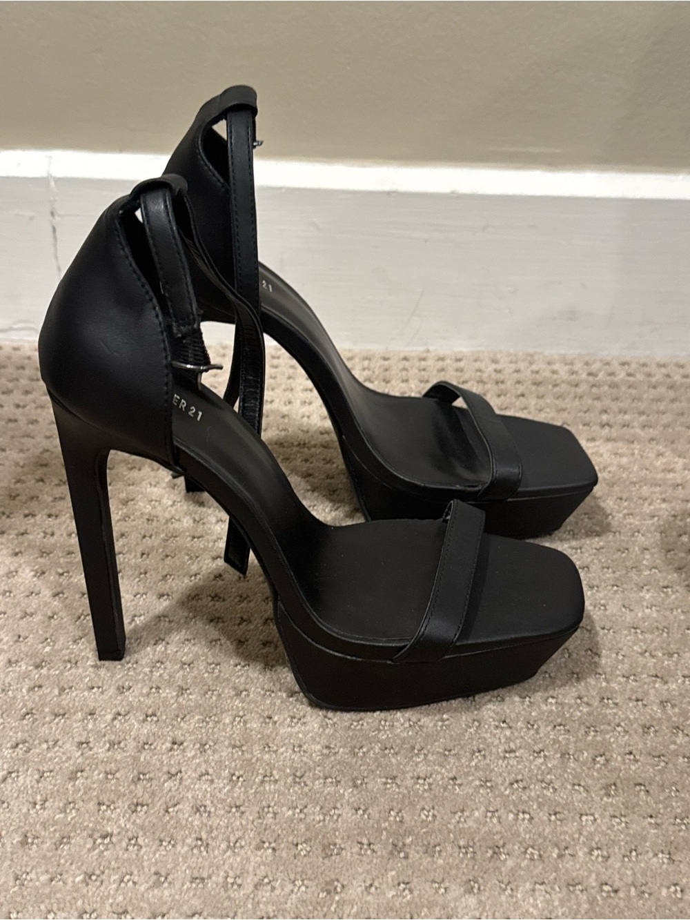 Forever 21 Black Platform Ankle-Strap Heels